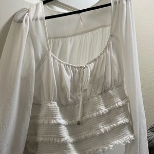 Shirred Cropped Sheer Long Sleeve Tiered